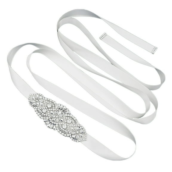 MEIBUTYUP 1Pcs Silver Rhinestone Waist Belt Vintage Wedding Dress Accessory for Women
