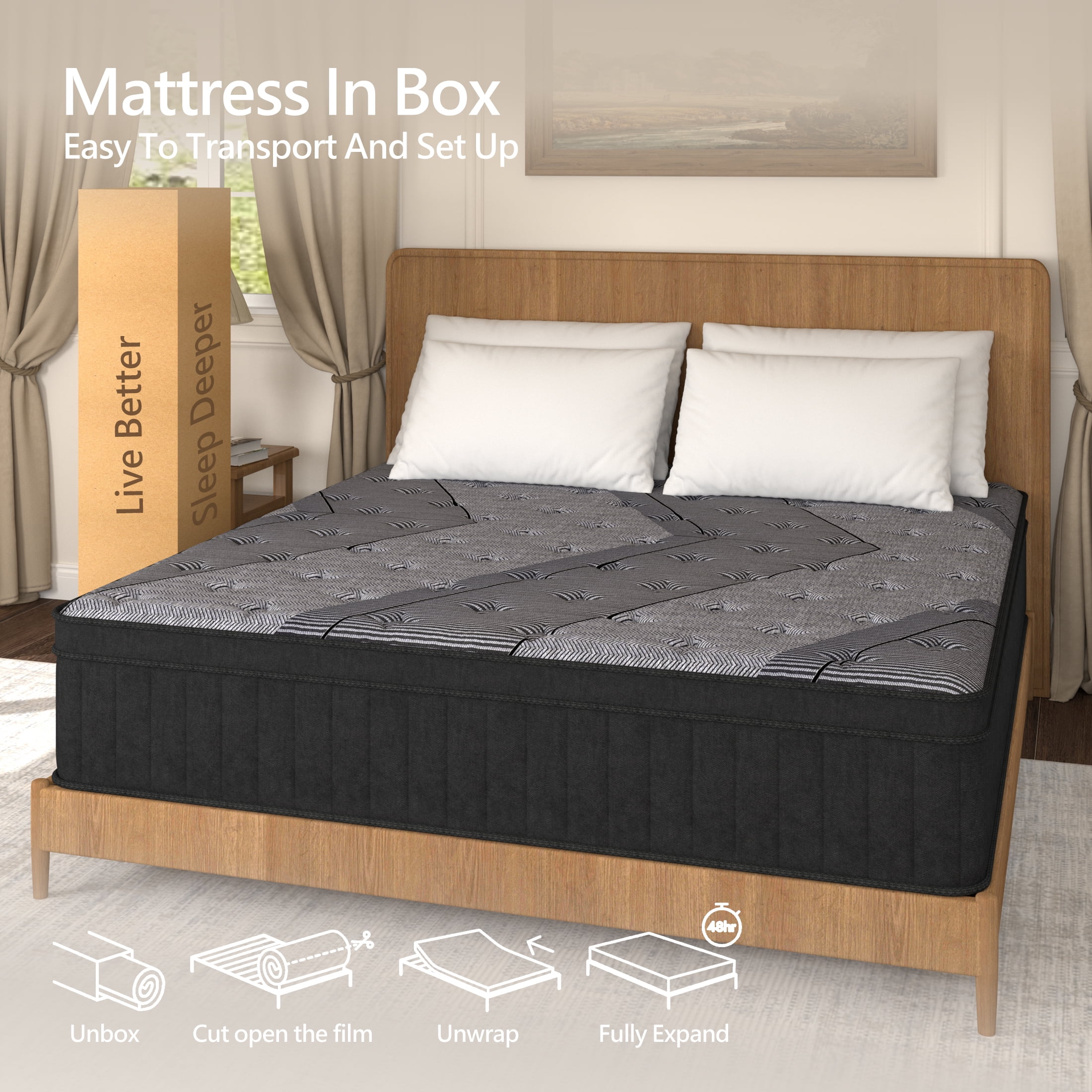 Doudter King Size Mattresses 14 Inch, Medium Firm Hybrid Mattress, Memory Foam and Individual Pocket Spring,Motion Isolation,Pressure Relief