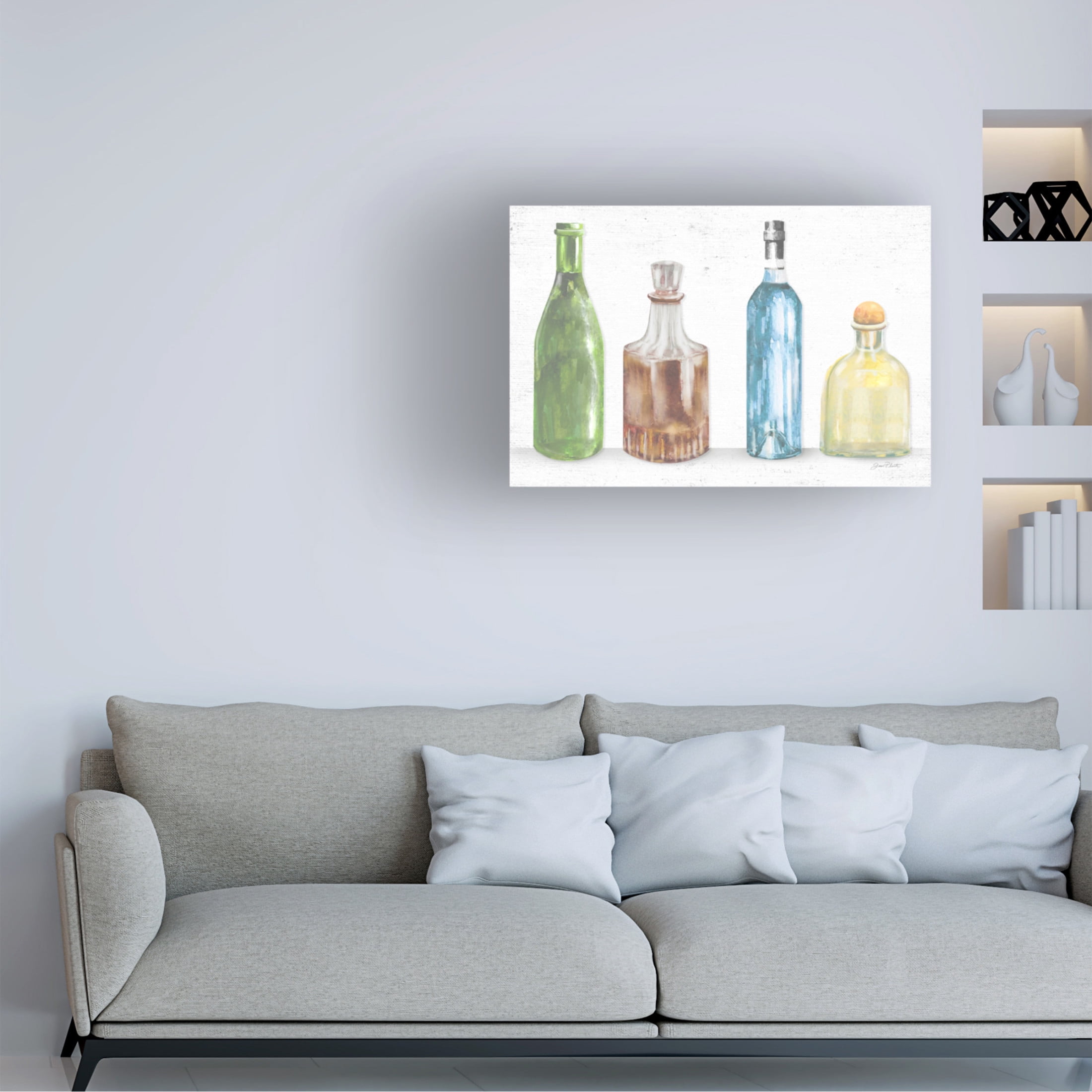Canvas Wall Art - Jean Plout 'Glass Bottles B' Wall Art for Living Room, Bedroom, or Office Décor by Trademark Fine Art - 47 x 30 Inches