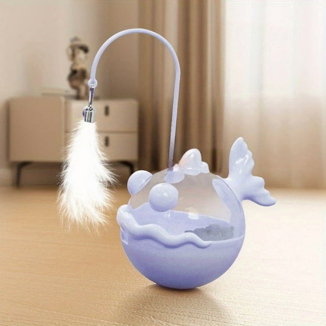 EIMELI 1pc Cat Toy Self-Entertainment Device Interactive Teaser Wand with Treat Dispenser 360° Rotating Design for Endless Fun – Artificial Feathers & Bells to Attract Your Cat‘s Att