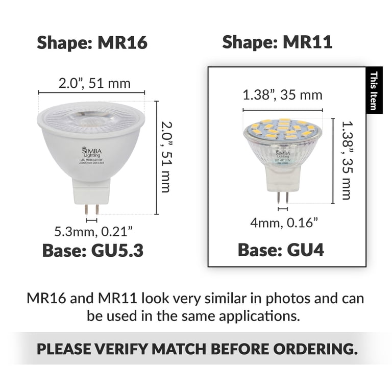 4-Pack MR11 GU4 Halogen Bulbs - 6V, 20W, Open Front Flood Lights, Bi-Pin Base