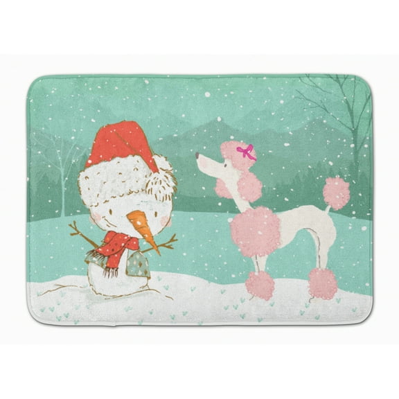 Pink Poodle Snowman Christmas Machine Washable Memory Foam Mat