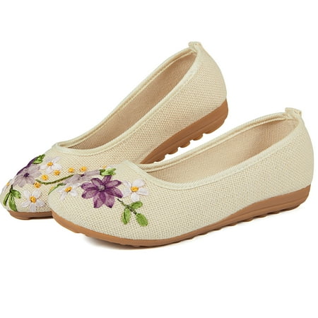 

FUTATA Womens Classic Round Toe Ballerina Ballet Flat Shoes Slip On Floral Embroidered Platform Shoe Casual Driving Loafers Flats 4-10 Size