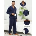 thumbnail image 6 of Mens Breathable Jersey Cotton Pajama Set - Button Down Soft Long Sleeve Sleepwear with Side Pockets, Relaxed Fit (Navy Blue,S), 6 of 10