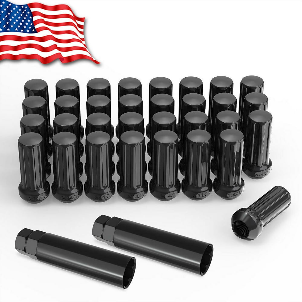 Lug Nuts 14x1.5 Black 32Pcs, 7 Spline Wheel Lug Nuts Compatible for