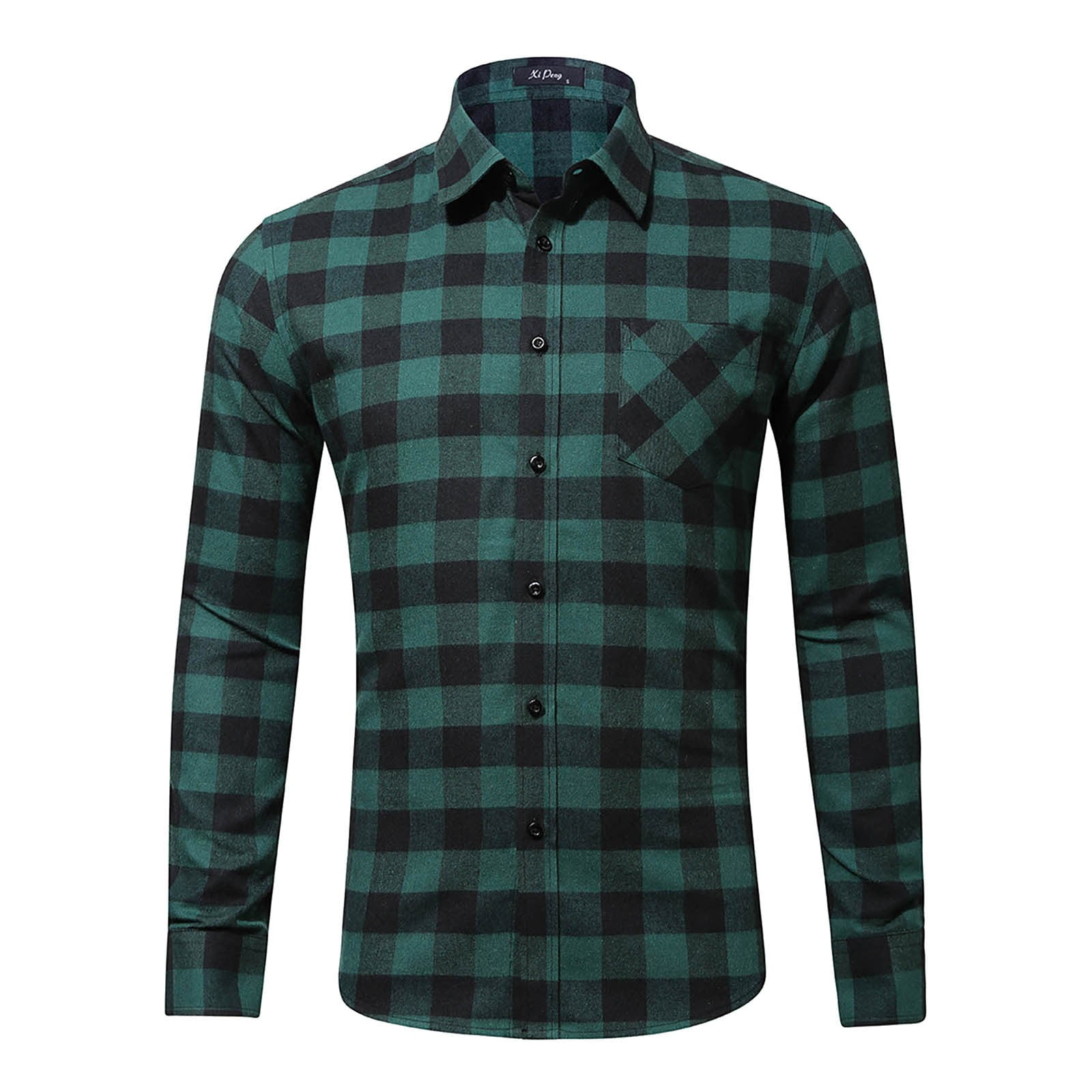 ZXHACSJ Men's Flannel Plaid Long Sleeve Shirt Casual Loose Formal Dress  Handsome Long Sleeve Shirt Dark Green XXL