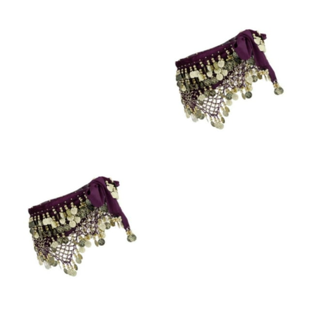 Thinsony Beautiful Belly Dance Waist Chain Intricate Dark Purple 2Set