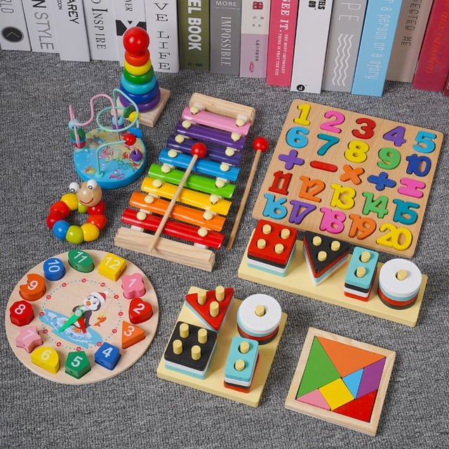 Juguetes Educativos Montessori para niños bloques de madera juegos de rompecabezas para niños de 2 a 3 años tablero cognitivo de aprendizaje de números del alfabeto