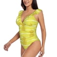 thumbnail image 3 of Goofa Gold Pineapple Print Women's Ruffled One Piece Swimsuit V Neck, 3 of 7