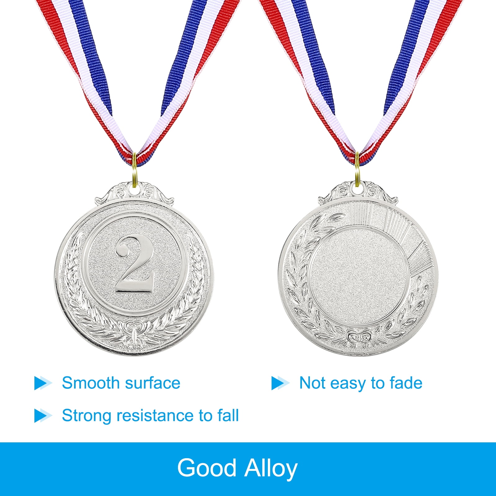 Uxcell Gold Award Medals, Blank  Style Winner Medals with Neck Ribbon, Silver 15Pcs