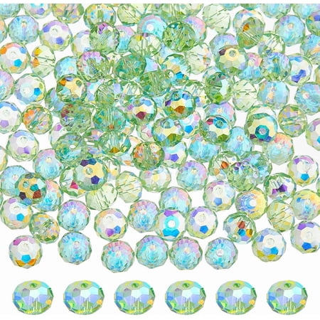336pcs Briollete Rondelle Beads 7.5mm AB Glass Beads Green Yellow Faceted Rondelle Beads for Jewelry Necklace Bracelets Earrings Making DIY Crafts Green