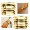 thumbnail image 3 of 2 Pack Gold Plated Stack Layered Curved Bamboo Tube Stretch Bracelets Fashion Accessories, 3 of 6