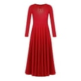 thumbnail image 3 of Mufeng Kids Girls Lyrical Praise Dance Dress Long Sleeve Liturgical Maxi Pleated Swing Skirt Worship Red 10, 3 of 5