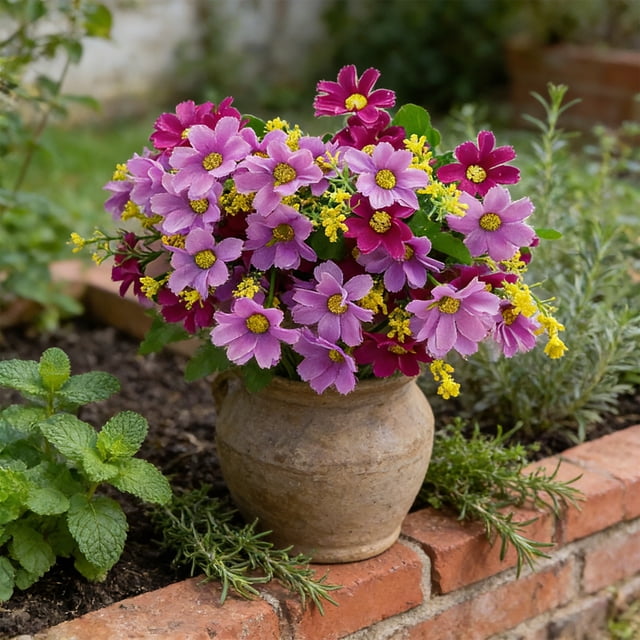 Flores Artificiales de Otoño Qazbgdl para Jarrones | Arreglo Floral de 28 Crisantemos y Orquídeas | Flores de Plástico de 32 Cm para Decoración de Exteriores y Hogar