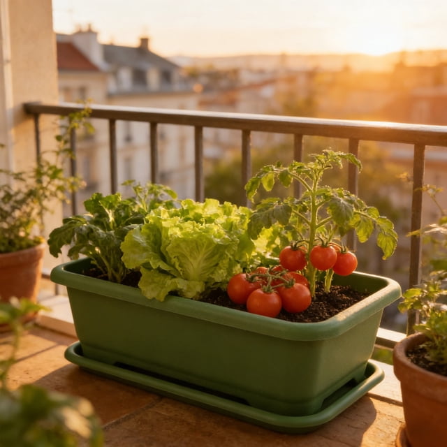 Rewenti Extra Large Rectangular Planting Container with Integrated Drainage Tray Ultimate Gardening Solution for Balcony Patio and Indoor Spaces