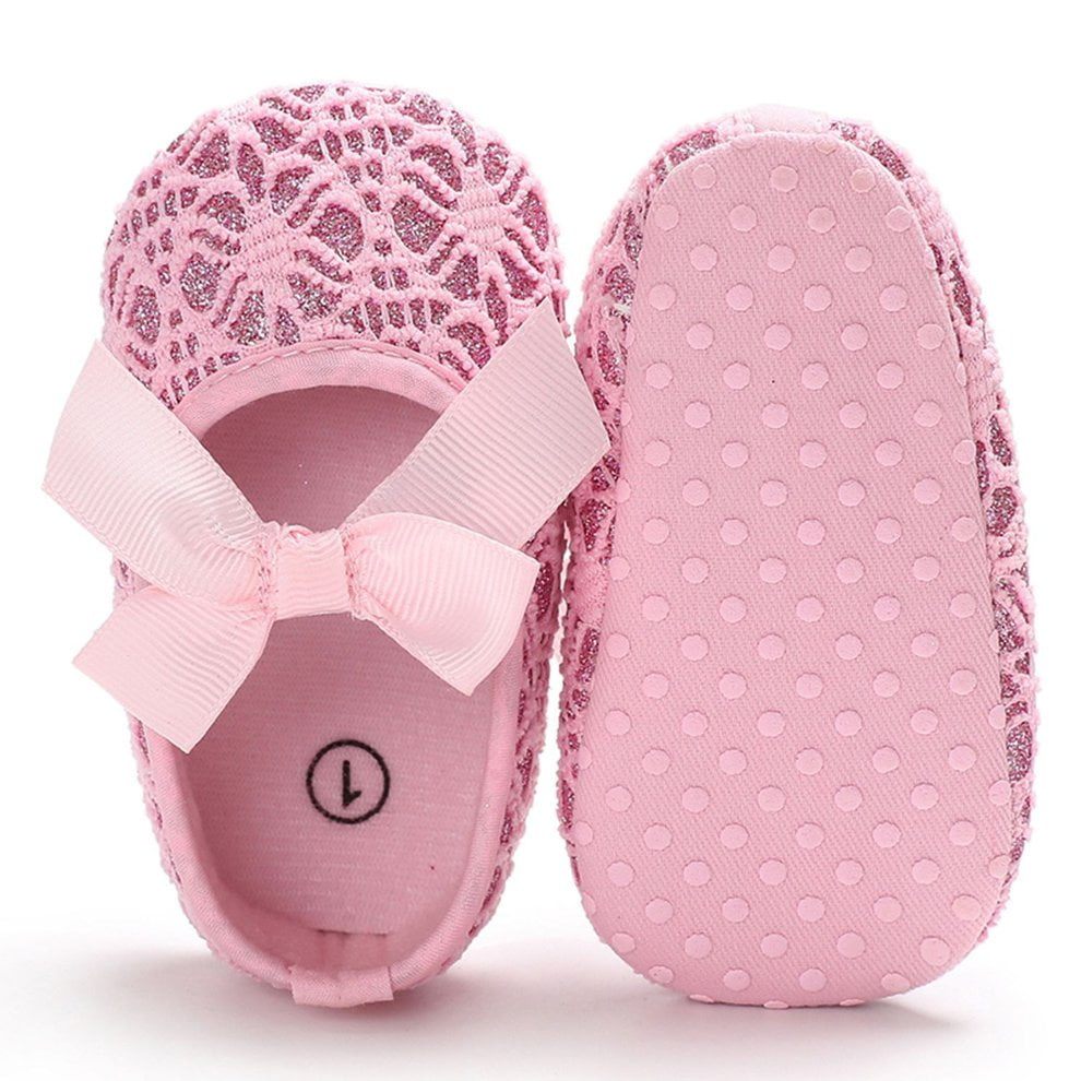 pink hard bottom baby shoes