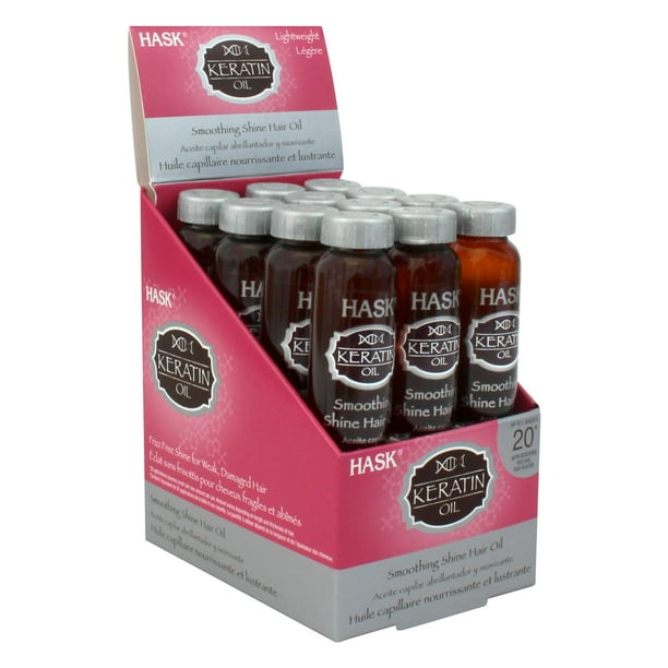 HASK Hair Oil Tratamiento suavizante de queratina para el cabello para controlar el brillo y el encrespamiento 12 viales Color Sin gluten Sin sulfatos ni parabenos