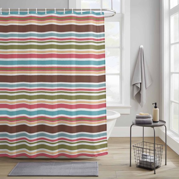 Shower Curtain,Colorful Stripes Boho Style Waterproof Fabric Bath Curtains with Hooks Watercolor Modern Art Washable Bathroom Shower Curtains for Home Hotel Decor,36x72 Inch