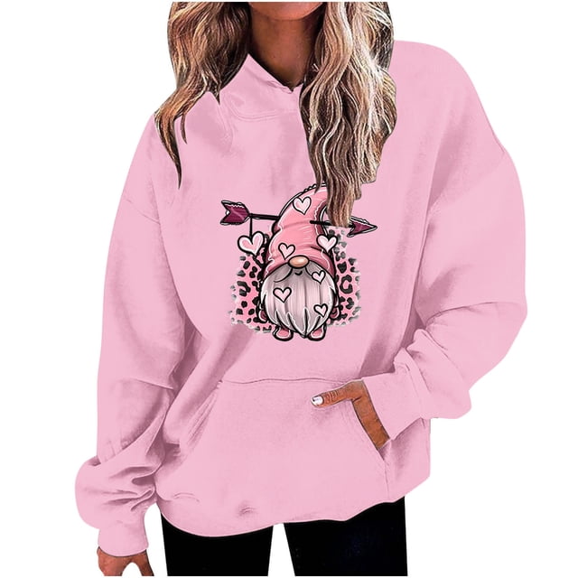 Birdeem Mode Décontractée pour Femmes Impression de la Saint-Valentin Hauts à Manches Longues Sweat à Capuche