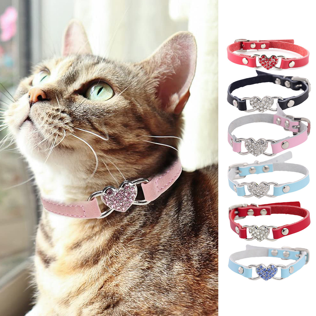 Pet Enjoy Cute Diamond Cat Collar,Crystal Elastic Heart Shape Dog