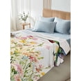 thumbnail image 4 of Floral Hummingbird King Size Flat Sheet, Wrinkleproof & Fadeproof Cooling Flat Bed Sheet Only, Spring Watercolor Flowers Breathable Soft Bedding Top Sheets 105 x 98 Inches, 4 of 8