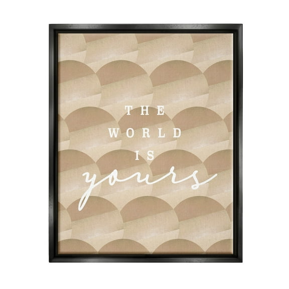 Stupell Industries World Is Yours Phrase Geometric Circle Pattern Jet Black Framed Floating Canvas Wall Art, 16x20, by Lil' Rue