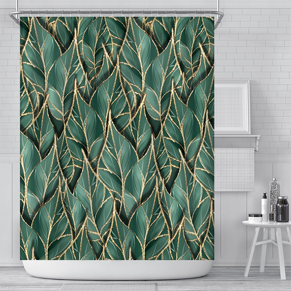 Chevron Glittering Golden Shower Curtains Bathroom Waterproof Fabric 71inches 