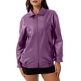 thumbnail image 2 of Women'S Loose Fashion Long Sleeve Lapel Oversized Faux Leather Jacket with Zipper Spring Fall Clothing Purple XXL, 2 of 9