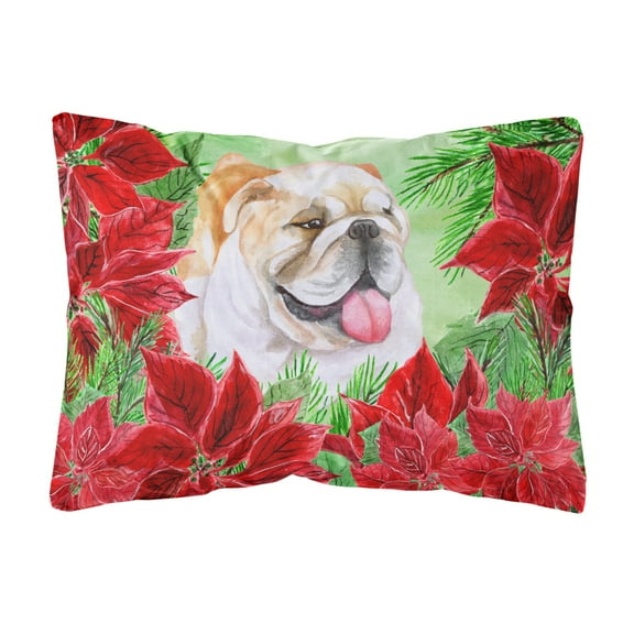 Carolines Treasures CK1288PW1216 English Bulldog Poinsettas Canvas Fabric Decorative Pillow 12H x16W multicolor