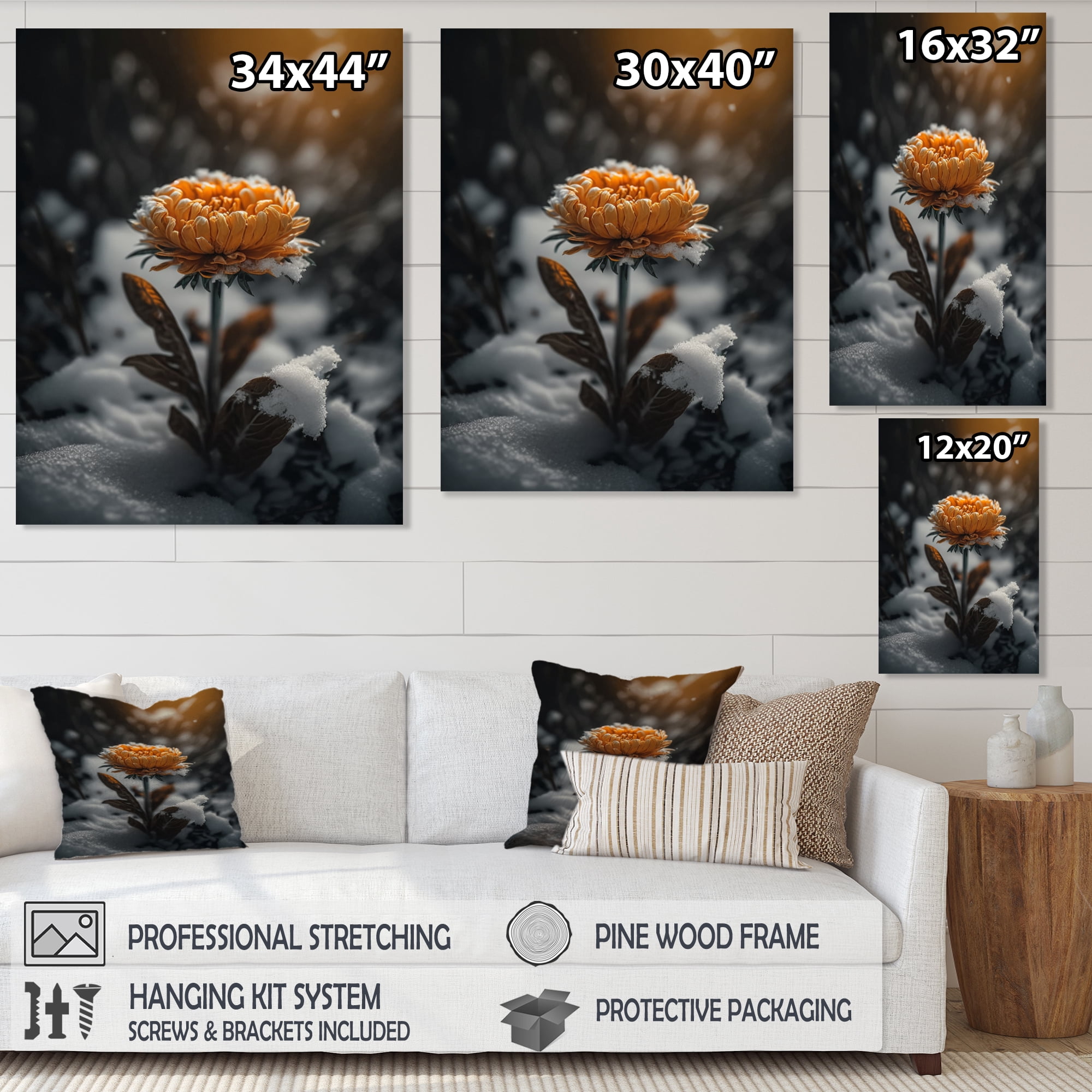 Designart A Blooming Orange Marigold Flower In Winter III Canvas Wall Art