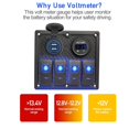 thumbnail image 3 of HAHDAXIA 4 Gang Waterproof Marine Boat Rocker Switch Panel with 12V/24V Dual USB Slot Socket + Voltmeter Blue LED Backlight for Car SUV Marine RV Truck Camper Boat, 3 of 7