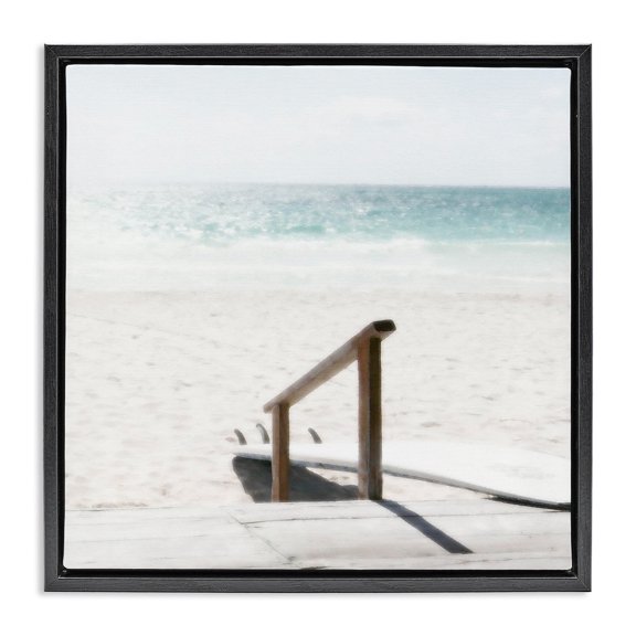 Stupell Industries Tropical Resting Board Beach Coast Black Floating Frame Canvas Art, 18 x 18, by Noah Bay