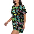 thumbnail image 2 of "Wukai Geometric Dinosaur Women's Pajama Set - Short-Sleeve Top and Shorts with Elastic Waistband and Pockets for Loungewear, Yoga, and Casual Wear-XX-Large, 2 of 8