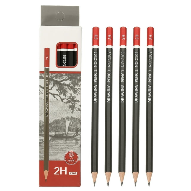 2H Drawing Pencils for Sketching, 12PCS Sketch Pencils for Drawing Art Pencils Graphite Wood Pre-sharpened for Drawing Sketching Artists, Black Red