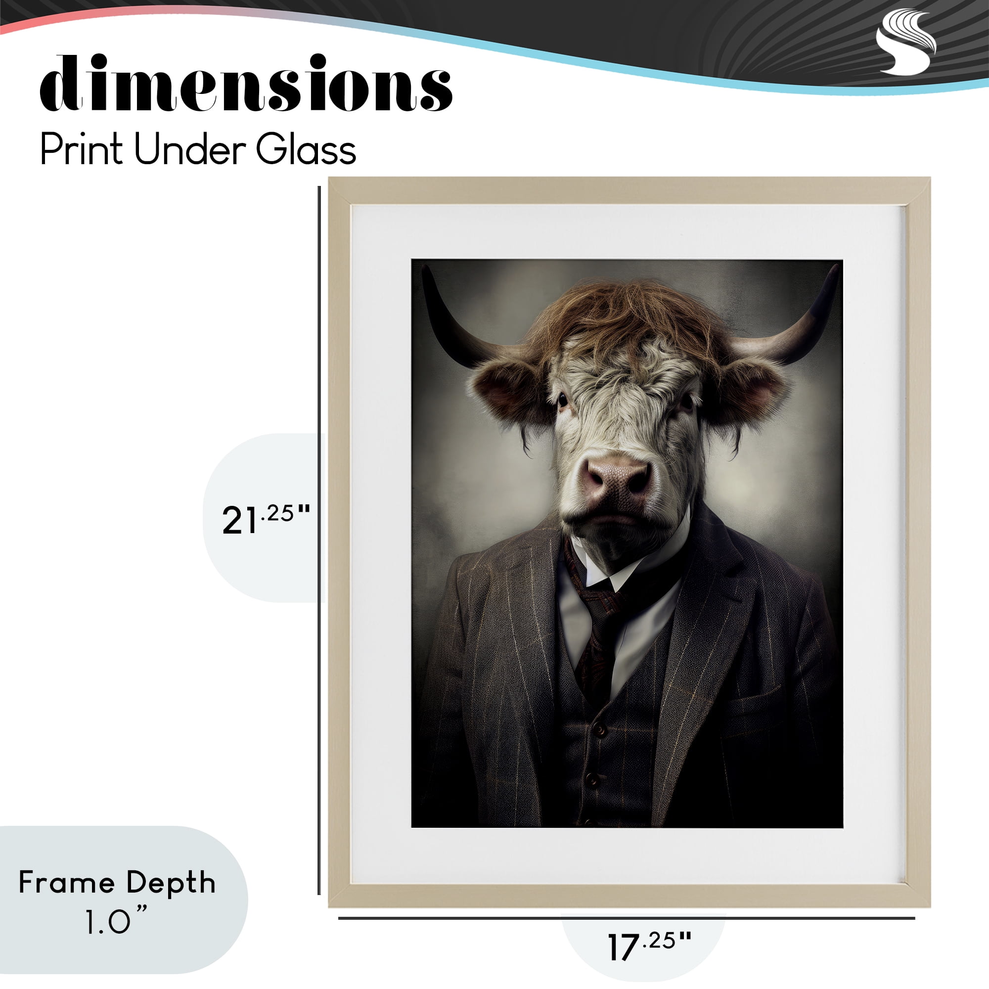 Stupell Industries Sophisticated Bull Portrait Birch Framed Print Under Glass, design by Ray Powers