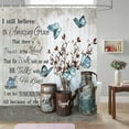 Rustic Farmhouse Shower Curtain, Blue Butterfly White Cotton Flower