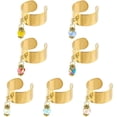 thumbnail image 1 of 7 anillos ajustables de acero inoxidable con dijes de vidrio facetado, anillo de mujer de 7 colores, anillos dorados ajustables, anillo con colgantes, anillos abiertos para los dedos., 1 of 5