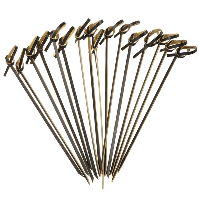 Uxcell 200Pcs Palillos de cóctel de bambú natural con nudo, palillos de bambú para bebidas, alimentos y frutas, negro