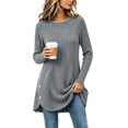 thumbnail image 6 of Women's Ribbed Knit Crewneck Tunic Tops Fall Long Sleeve Button Detail Fashion Lightweight Sweater S-XXL, 6 of 6