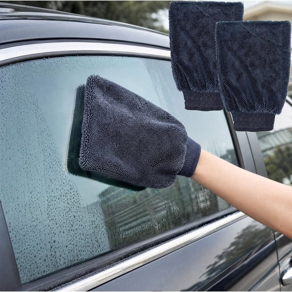 2 Pack Car Wash Mitt Microfiber Scratch-Free Absorbent Cleaning Glove for Auto Detailing Vehicle Window
