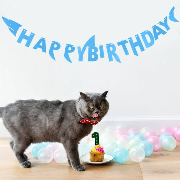 FRCOLOR Red Nonwovens Birthday Banner with Special Letters for Party Decoration Shark Shape Design