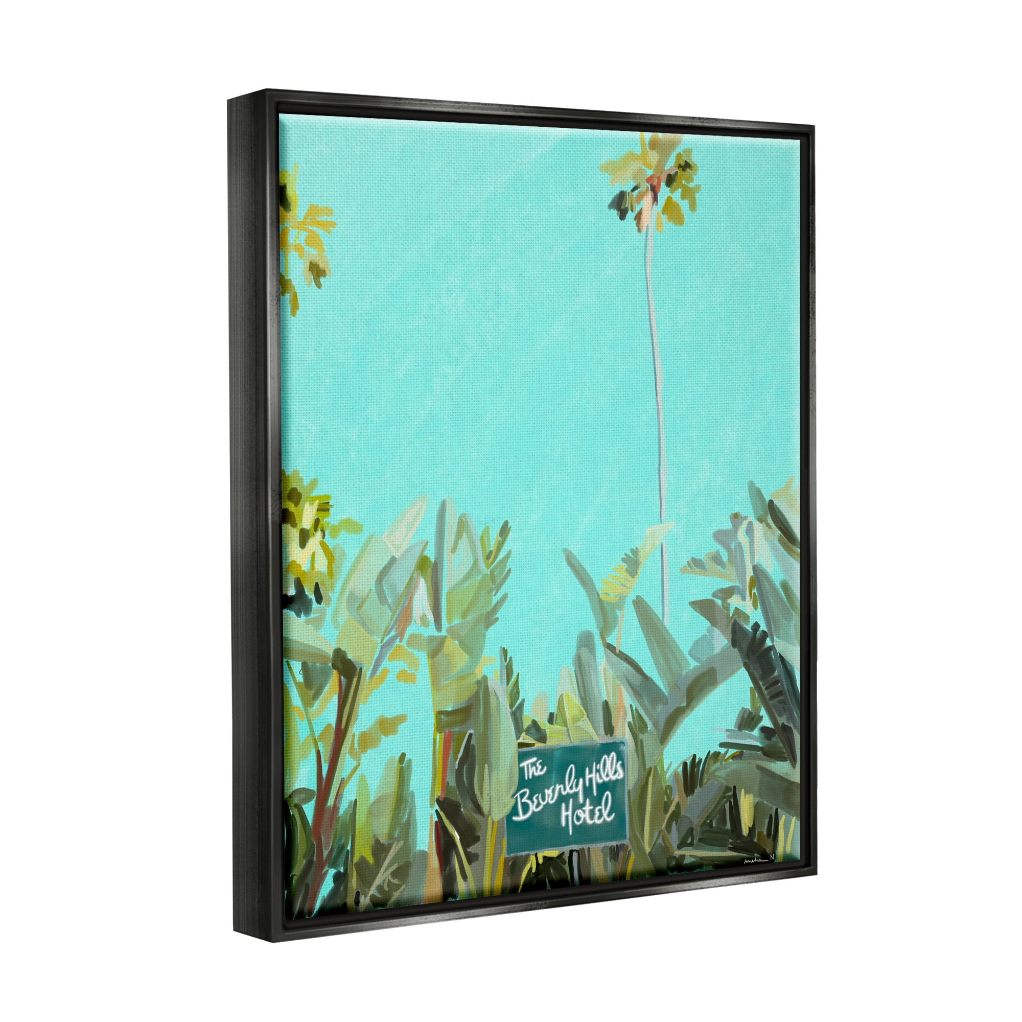 Stupell Industries Beverly Hills Hotel Tropical Palms Coastal Painting Black Floater Framed Art Print Wall Art