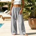 thumbnail image 5 of Wide Leg Pants for Women LSQii Casual Striped Straight Elastic Waist Wide Leg Pants Breathable Loose Relaxed Fit Trousers with Pockets Travel Vacation Summer Wear 2043 (Light Ashy,M), 5 of 6