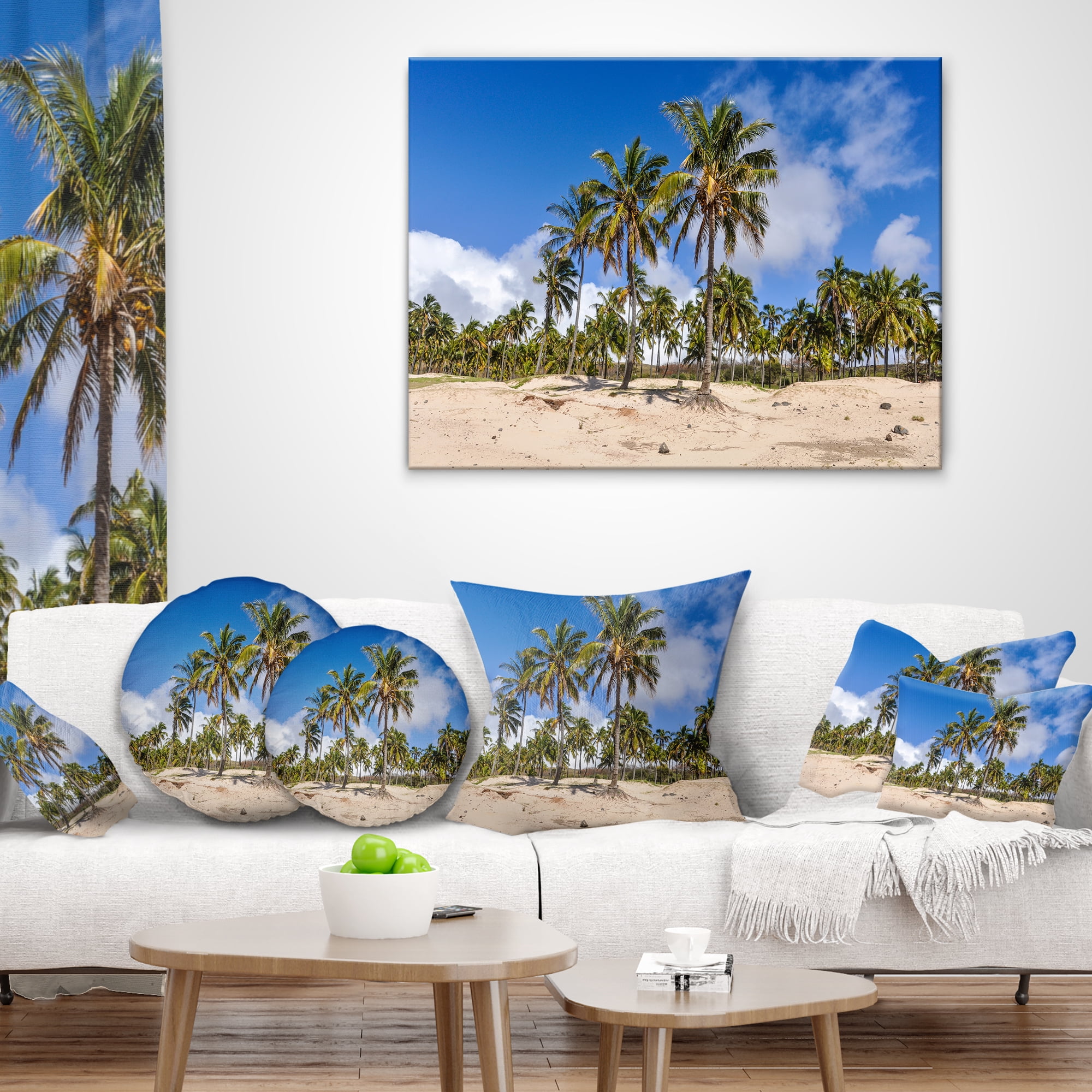 Designart Anakena Beach in Easter Island - Seascape Throw Pillow - 18x18
