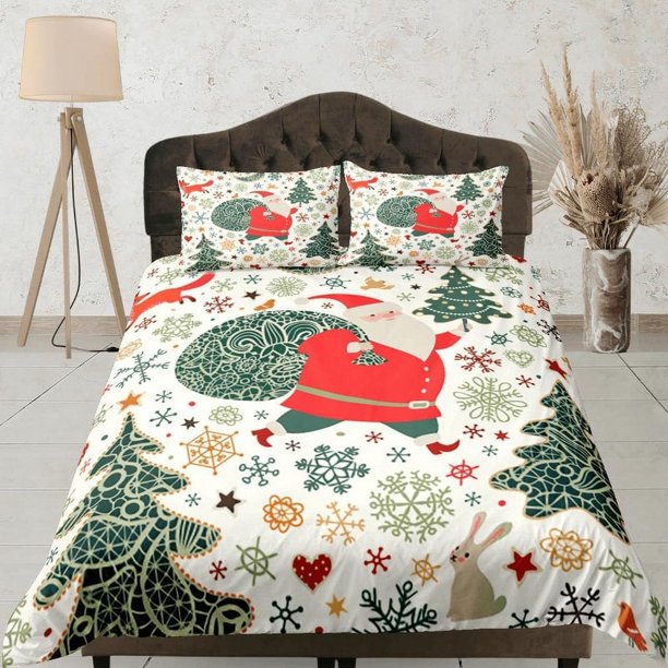 Navidad Juego De Funda Nórdica Con Almohadas Árbol De Navidad Dormitorio Ropa De Cama Consolador