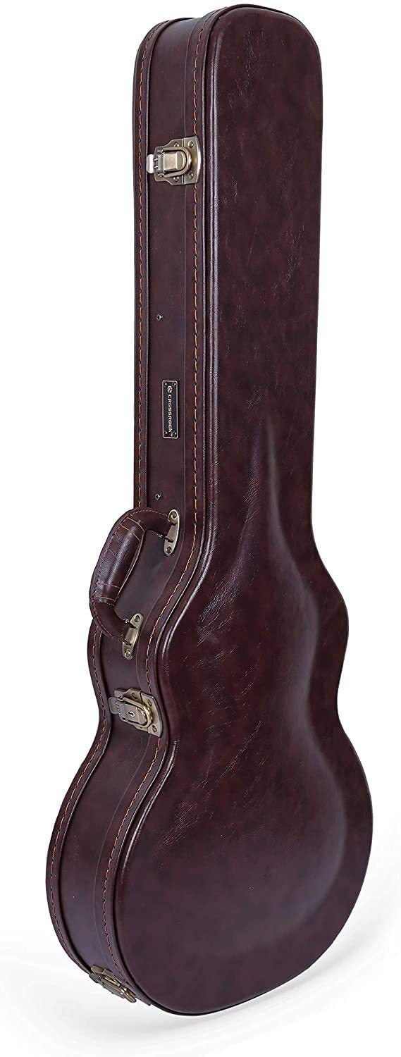 Crossrock Les Paul Electric Guitars Case with Semi-vintage Look Arched Hardshell in Brown