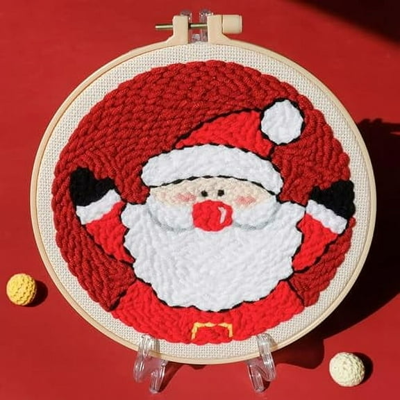 Punch Needle Embroidery Starter Kits for Kids and Adults Beginners with Punch Needle Tool,Threader, Stamped Fabric Embroidery,Hoop,Christmas Man Yarn Rug Punch Needle