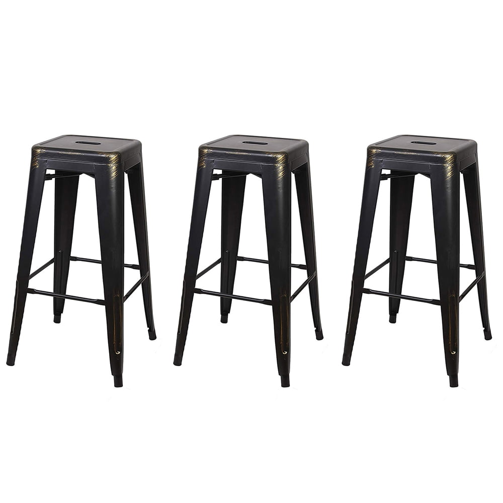 Leejay 24 inch Counter Height Metal Stool Antique Black, Backless