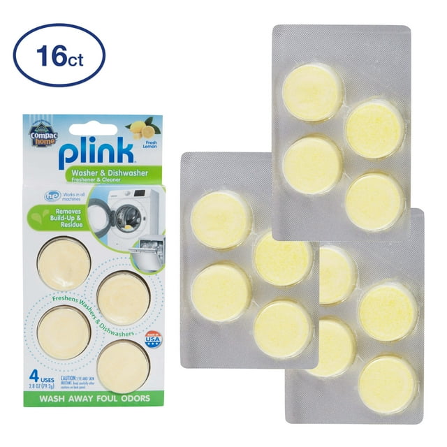 Compac Home Plink Appliance Freshener, Dishwasher, Washing Machine Cleaner, Water Activated, Fresh Lemon Scent, 16 Count