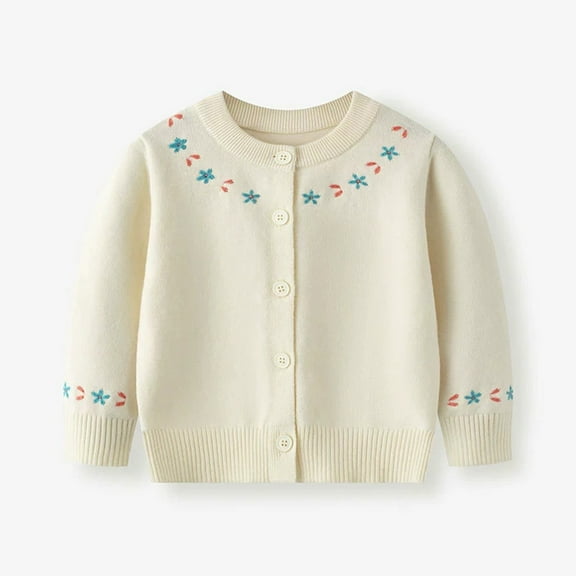 ZHOGXU Big Kids Girls Cardigan Long Sleeve Knit Open Front Buttons Flower Print Warm Comfortable Sweater Top For Daily Wear Beige 3-4 Years